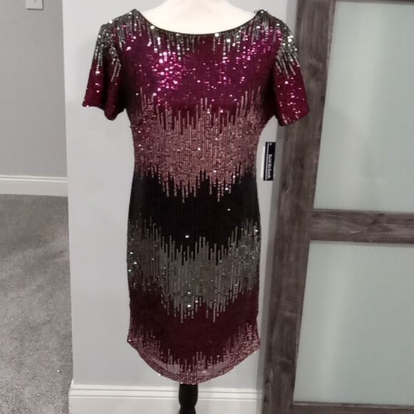 R & M Richards Ombre Short Sleeve Midi Dress In Pink And Black Size 6P NWT - Picture 3 of 4